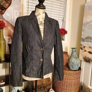 Vtg Cerruti 1881 100% Cotton Stylish Dark  Blue Denim Blazer Jacket.
